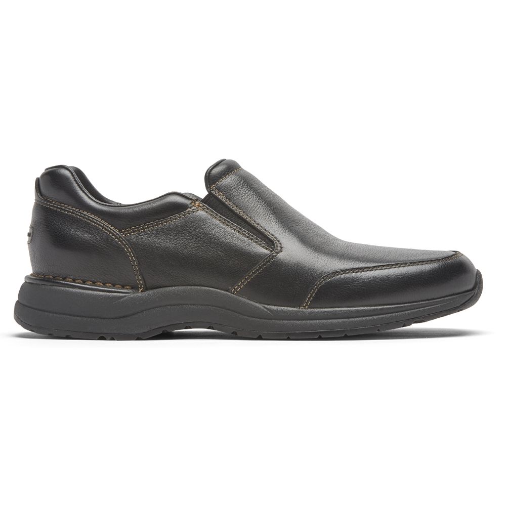 Rockport Men's Edge Hill 2 Double Gore Slip-On Walking Shoes - Black - USA (9630CJTHO)